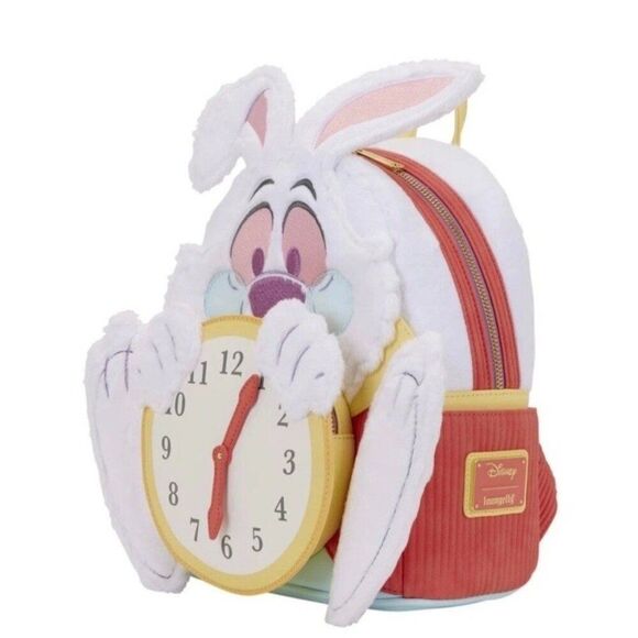 Loungefly Alice In Wonderland White Rabbit Plush Clock Mini Backpack NWT Easter